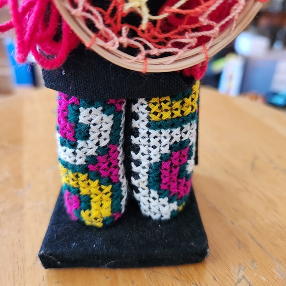 RARE VINTAGE Thai Chiangmai Akha Tribal Ethnic 8” Handmade Doll On Stnd w/friend - Picture 8 of 13